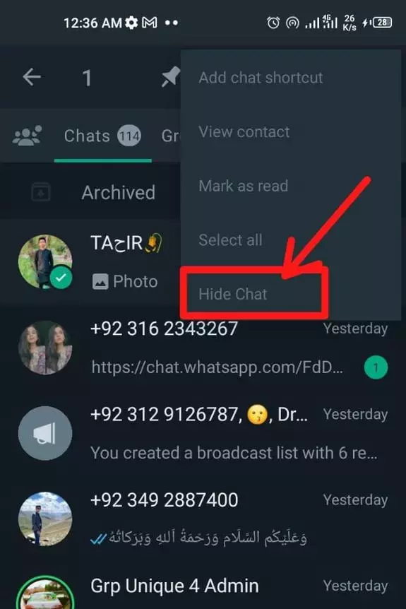 Then click on “Hide Chat” in dropdown list