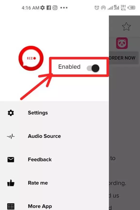 Enable the option which is primarly disable