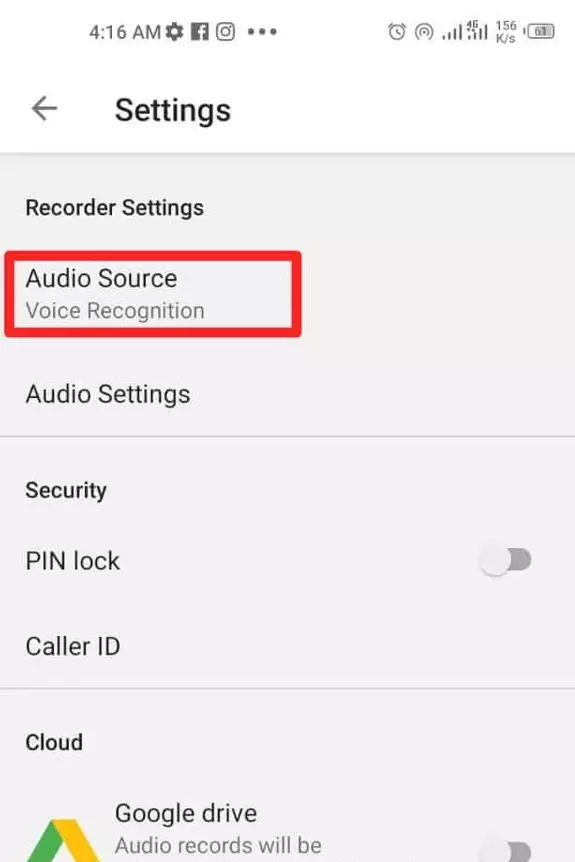 Then click on the “Audio Source” option