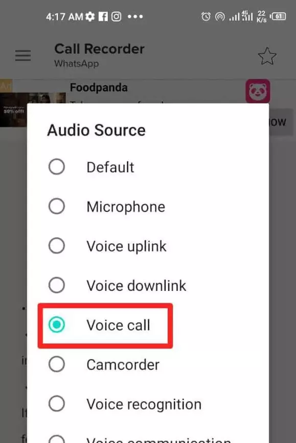Now click on the “Voice Call” option