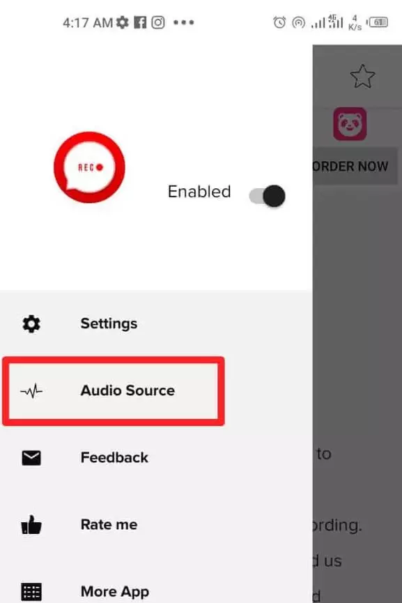 Go back and again click on Menu (three lines) from the top left corner and then click on the “Audio Source” option