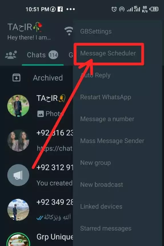 Click on the “Message Scheduler” option from dropdown