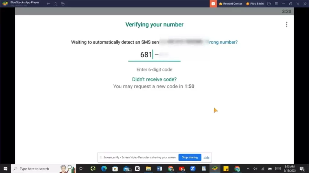 A 6-digit verification code is sent to your number, which you input in this fields