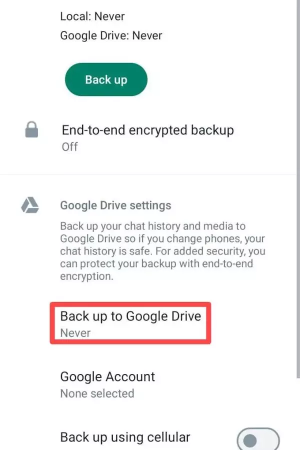 After then tap on "Back Up to Google Drive" option