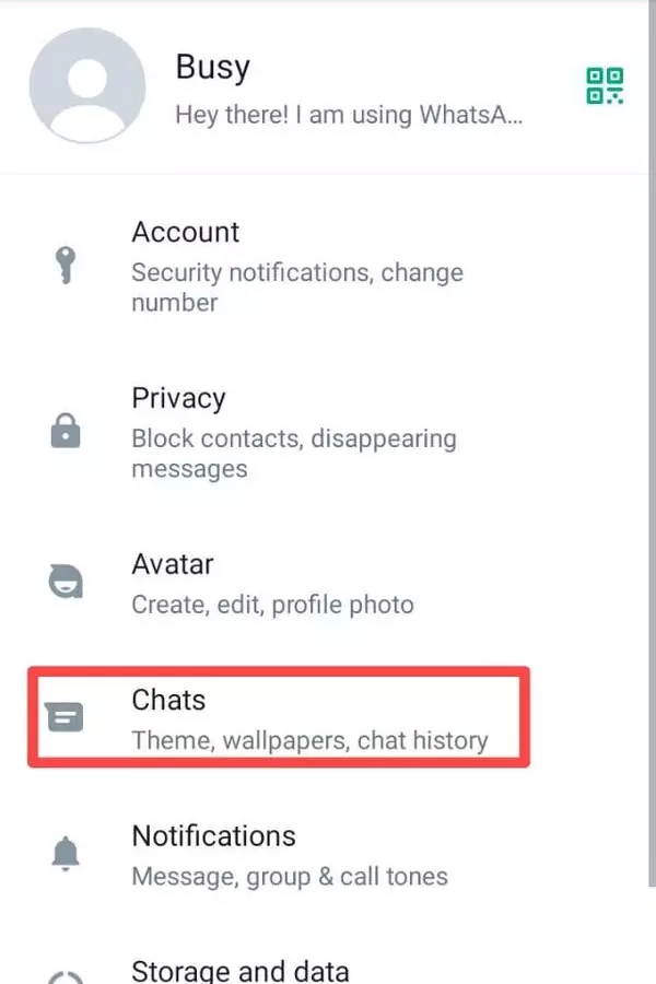 Then open the "Chats" Option