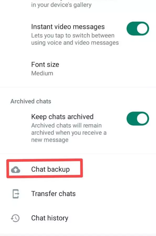 Then Click on "Chat Backup" option