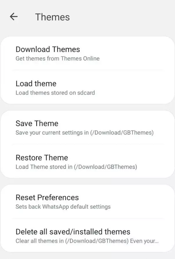Here you can download, restore and delete your theme