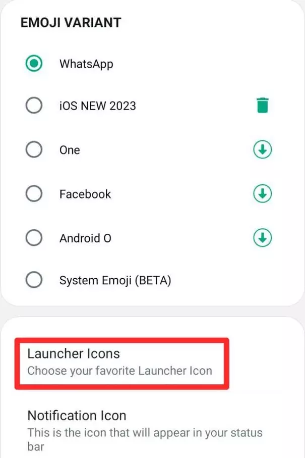 At the last, click on the "Launcher Icons" Option