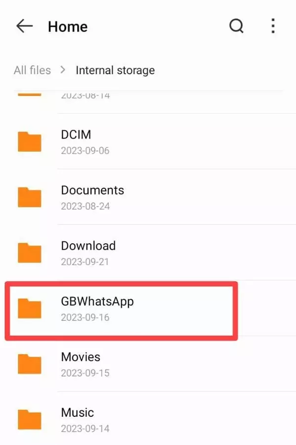 Search for "GB WhatsApp" Folder in all