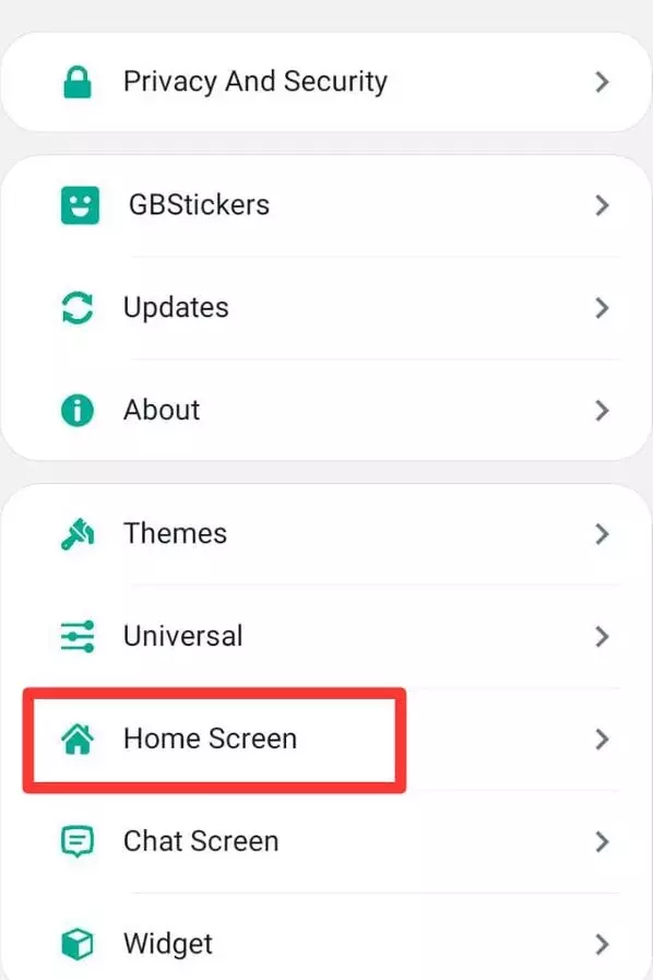 Then Click on the "Home Screen" Option